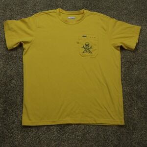 Columbia PFG T Shirt Mens XL Yellow Skull Fish Pocket Short Sleeve Tee thick